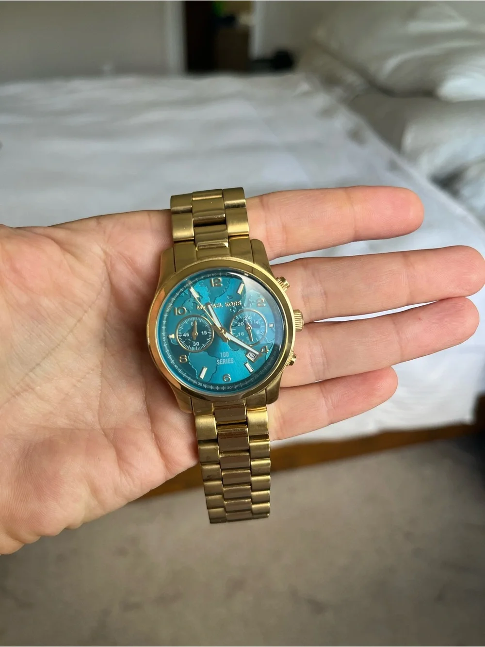 Michael Kors Gold and Blue Chronograph Bracelet Watch